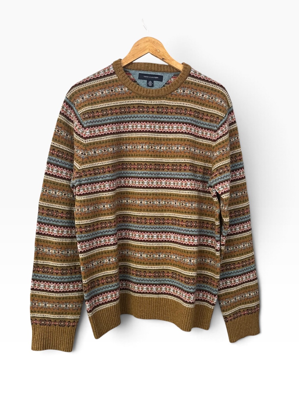 Tommy Hilfiger Brown Multi Fair Isle Lambswool Sweater Men’s L